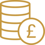 an icon of gold coins and a british pound symbol